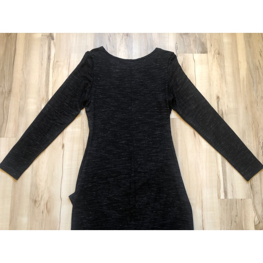 Forest Lily Charcoal Grey Space Dye Long Sleeve Tulip Hem Drape Midi Dress Large - Picture 9 of 13